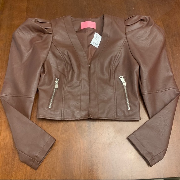 Azalea Wang ultimate puff sleeve pleather blazer Jacket In chocolate NEW! - Picture 1 of 13